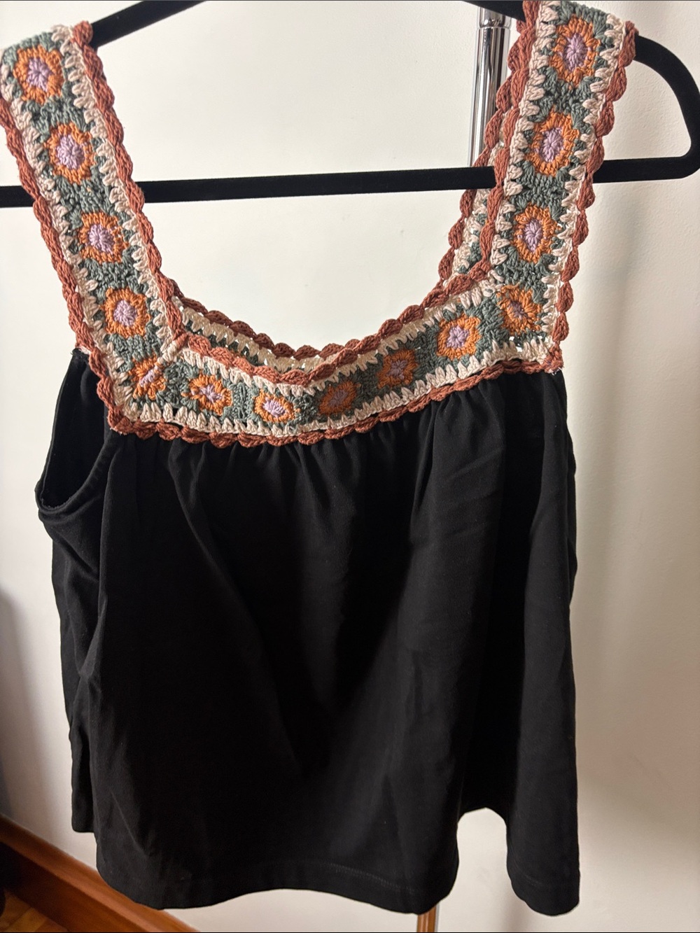 Crocheted black jersey top